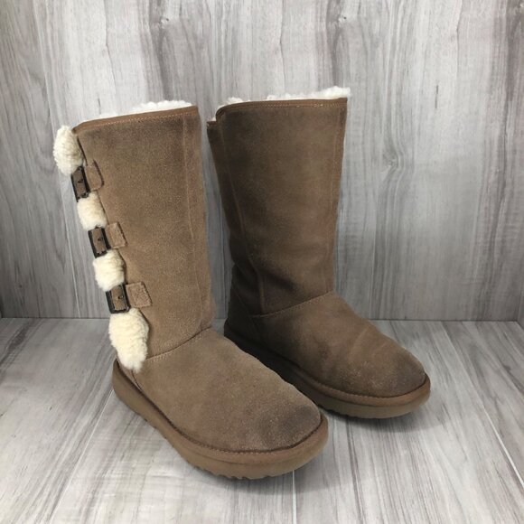 UGG Boots Womens 6 Klea Brown Suede Slip On Winter Shearling Lined - Picture 4 of 10